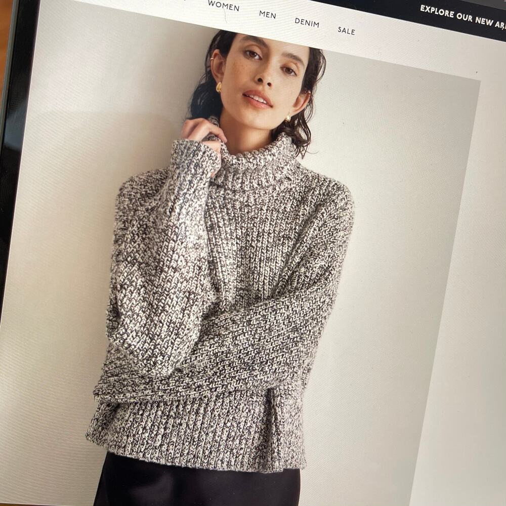 Madewell Womens L Wide Rib Turtleneck Sweater Marled Cookies Cream NO211